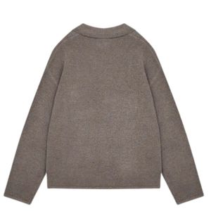 Boucle Knit Long Sleeve Polo Brown Warm and Trendy Boucle Knit Long Sleeve Polo Brown <b>Classic</b> Design with Soft Knit Fabric - Product Image 2