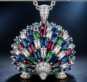 Colorful Zircon Hedgehog Jewelry Set Necklace Earrings Ring Bracelet Vintage Banquet Wedding Gift - Product Image 4