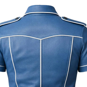 Chemise en cuir pour homme à manches courtes, de haute qualité, décontractée, personnalisable avec étiquette privée, légère, couleur unie - Product Image 6