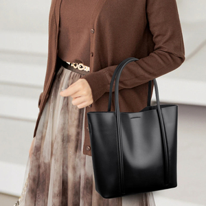 Sac fourre-tout minimaliste en cuir PU pour femme, grande capacité, deux poignées, fermeture éclair, style décontracté, usage quotidien, couleur noire - Product Image 6