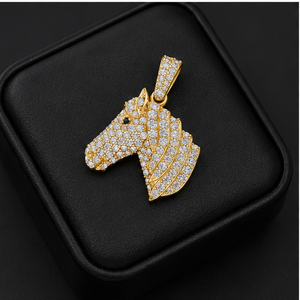 14K <b>Solid</b> <b>Gold</b> Necklace Trendy Fine <b>Pendants</b> Charms Custom Iced Horse Head Face Animal Natural Diamonds <b>Pendant</b> Gifts - Product Image 3