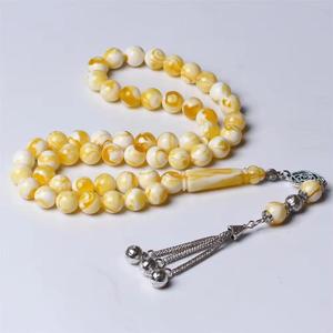 Perles de prière islamiques de luxe faites à la main, rondes, en résine jaune et blanche polie, motif géométrique religieux Ramadan HASAN CRAFT - Product Image 1