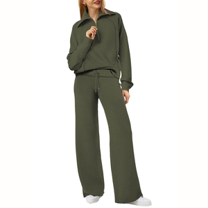 Women's Sky Blue Half-<b>Zip</b> Tracksuit Set Full Sleeve Loose Fit Solid Color Casual Sweatshirt With Drawstring Pants - Product Image 6