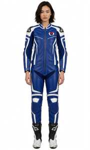 Traje de Motociclismo de Cuero Azul y Blanco para Mujer, Protección Completa para el Cuerpo - Product Image 6