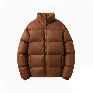 Men's Black Puffer <b>Jacket</b> Stand Collar <b>Zipper</b> Closure Windproof Winter Casual Thick Polyester Wadding Regular Fit - Product Image 4