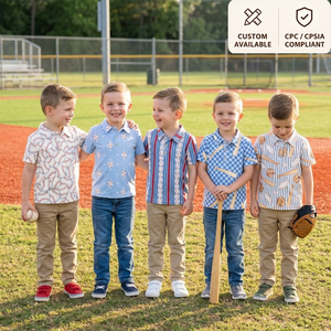 Camisetas tipo polo con estampado de béisbol para niños OEM/ODM, de manga corta con solapa, ropa para niños pequeños, ropa para niños, ropa infantil. - Product Image 1