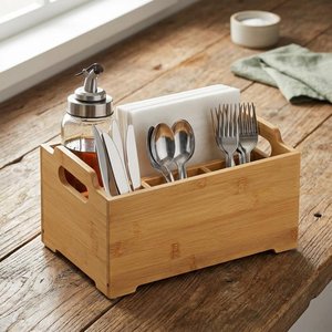 Organisateur de Couverts Moderne en Bois d'Acacia à Double Niveau de Qualité Supérieure pour la Restauration, Support à Couverts et Porte-Mouchoirs pour la Décoration de Restaurants et Hôtels - Product Image 4
