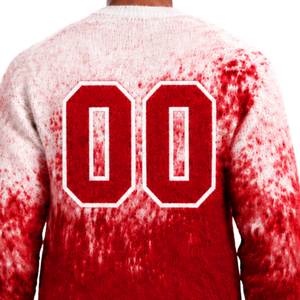 Pull en maille dégradé rouge écarlate et blanc pour homme, col rond, manches longues, personnalisé, streetwear décontracté, mode hiver - Product Image 3