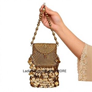 Bolso de Noche de Lujo Clásico de Metal de Latón Suave para Teléfono Móvil, Cartera para Mujer - Product Image 1