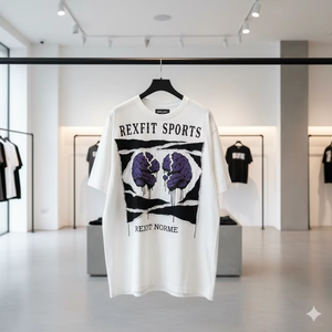 T-shirts pour hommes personnalisés, surdimensionnés, à motifs graphiques, sérigraphiés, coupés et cousus, avec patchs usés - Product Image 5