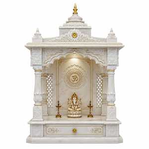 Premium White Marble <b>Mandir</b> for Home with Gold Detailing Traditional Pooja Temple Design Traditional Indian temple Spacious - Product Image 1