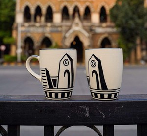 Ensemble de tasses à café en céramique artisanale avec motif de feuilles minimaliste, finition brillante, poignée confortable pour la maison, pour le thé et le café - Product Image 3