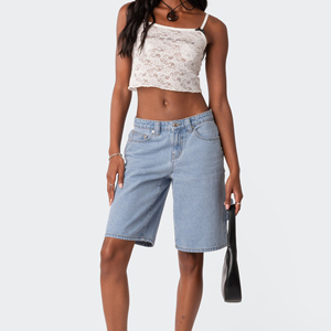 Shorts de Mezclilla de Cintura Alta con Cierre de Botones, Estilo Bermuda para Mujer, Ropa de Verano Informal, Suaves y de Alta Calidad - Product Image 3