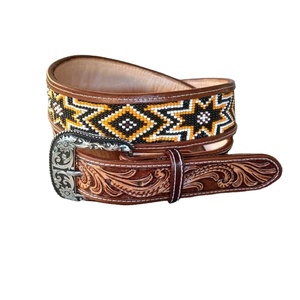 Top Trendy 100% Leather Western Cowboy <b>Belt</b> With 3D Bead <b>Work</b> & Floral Embossed Design Top Manufacturer Supplier Saman Exports - Product Image 2