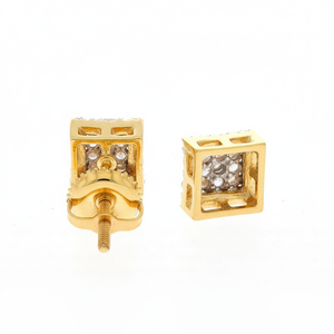 0.17 Ct Natural Round Cut <b>Diamond</b> Cluster <b>Square</b> Stud <b>Earrings</b> 10k Yellow Gold Fine Jewelry for Women - Product Image 4