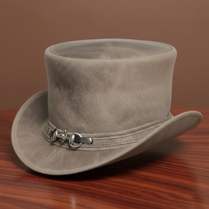 Handcrafted Distressed Brown Leather Top <b>Hat</b> Unique Steampunk Cowboy Westerns Style - Product Image 2