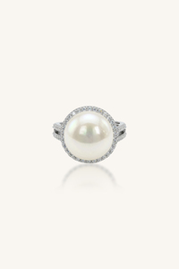 Pearl and <b>Cz</b> <b>Ring</b> in 92.5 Sterling Silver KLSR-11881 - Product Image 4