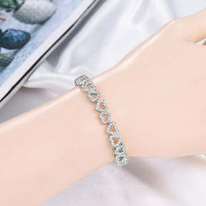 RB <b>Gems</b> VVS Moissanite Open Heart Tennis <b>Bracelet</b> 925 Sterling Silver Rhodium Plated Iced Sweetheart Link Hip Hop Women's - Product Image 3