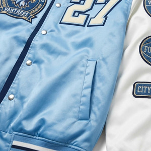 Chaqueta Varsity Azul Claro para Hombre con Bordado del Logotipo de Pantera y Diseño de Parche con el Número 27, Estilo Preppy, Ropa de Otoño - Product Image 6