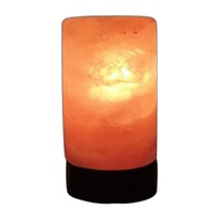 Pasokan Grosir Lampu Silinder Garam Kristal Himalaya Pink Alami Ukiran Tangan dengan Alas Kayu