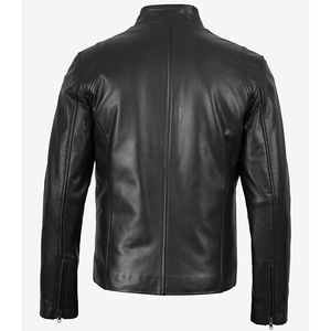 Chaqueta de Cuero Vacuno Negro para Hombre, Modelo 2026, Cuello Alto, Bolsillos con Cremallera, 100% Alta Calidad, Bajo MOQ, Chaqueta de Moda - Product Image 2