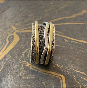Handmade 925 Sterling <b>Silver</b> <b>Spinner</b> <b>Ring</b> Luxury Minimalist Textured Wide Band <b>Ring</b> Meditation Jewelry Manufacturer - Product Image 3