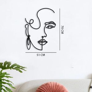 Art mural en métal abstrait minimaliste fait à la main, visage de femme, pour salon, chambre à coucher, hôtel, décoration intérieure - Product Image 3
