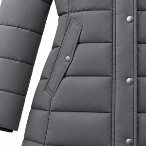 Manteau long matelassé en polyester personnalisé pour homme, coupe-vent, hiver, gris, fermeture éclair, épais, décontracté, color block - Product Image 6
