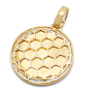 D'VINS JEWELS 18K Solid Gold Hip Hop Round Charm with Baguette Diamond Border Channel Set Classic Pendant Unisex Everyday Wear - Product Image 4