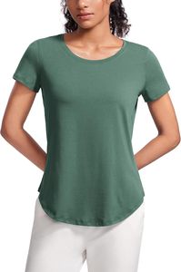 Haut de sport pour femme à manches courtes 100 % coton, confortable, coupe ample, respirant, en jersey uni, style sportif - Product Image 2