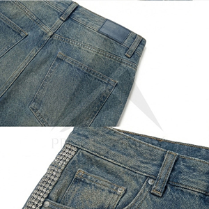 Custom Rhinestone Denim Shorts <b>Mens</b> Cotton Jean Shorts Crystal <b>Studded</b> Streetwear OEM Process Impex - Product Image 4