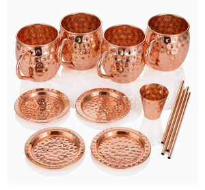 Meilleures ventes : Artisanat moderne en cuivre, ensemble de tasses à café/thé, verres à boire, mugs Moscow Mule martelés de forme tonneau, plateaux de service - Product Image 2