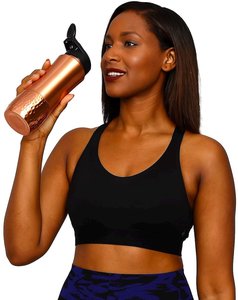 <b>Copper</b> Water <b>Bottle</b> With Flip Up Lid Reusable Handmade Ayurvedic <b>Drinking</b> Flask For Travel And Outdoor Use - Product Image 6