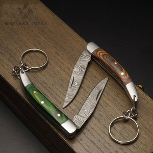 Couteaux pliants en acier Damas faits à la main sur mesure en gros, porte-clés couteaux pliants de poche - Product Image 1
