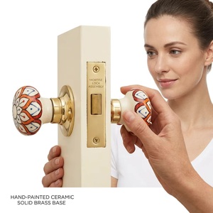 Hand-Painted <b>Ceramic</b> Door <b>Knob</b> Solid Brass Base Traditional Round Cabinet Handle for Home Office Easy Installation - Product Image 1