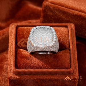 Iced Out Cushion Square Signet <b>Ring</b> in 925 Sterling <b>Silver</b> – Full Micro Pave <b>Statement</b> Fully Iced Out Signature <b>Statement</b> Band - Product Image 4