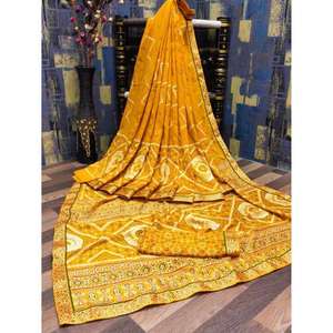 LeBeLe Sari de Seda con Estampado Floral Tradicional y Elegante para Adultos, Ropa Étnica India, Borde Único, Protección Solar, Secado Rápido - Product Image 1