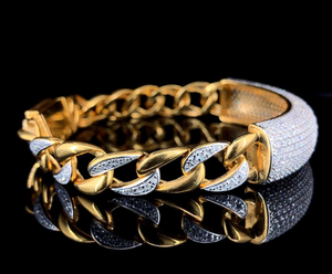 Bracelet jonc cubain plaqué or avec micro-pavé de zircon en laiton pour fêtes et mariages - Product Image 5