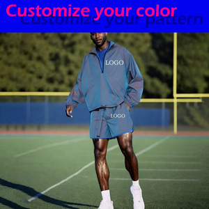 Ensemble de survêtement bleu pour homme, coupe ample, couleur unie, séchage rapide, short streetwear avec cordon de serrage et logo frontal - Product Image 4