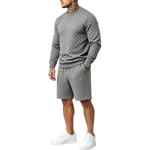 Men's Black Checkered <b>Sweater</b> <b>Set</b> Long Sleeve Top Drawstring <b>Shorts</b> Casual Summer Knitted Sportswear Outfit - Product Image 4