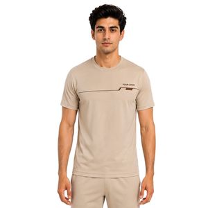 T-shirt de sport pour homme beige, séchage rapide, pour la gym, la course et l'entraînement, personnalisable avec logo, OEM ODM, vêtements de sport - Product Image 1