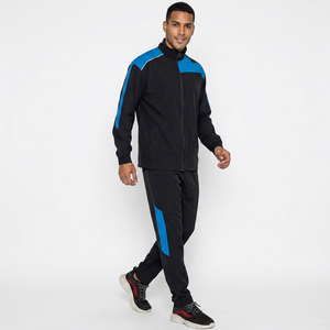 Ensemble de survêtement sportif pour homme, noir et bleu, avec fermeture éclair intégrale, respirant, en polyester, coupe classique, idéal pour l'automne - Product Image 4