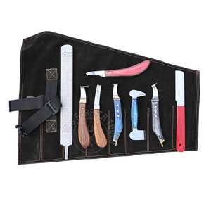 Juego de herramientas de herrador de alta resistencia para el cuidado de pezuñas, con cuchilla grande de doble cara, punta de latón, cuchillo arcoíris desmontable, lima de acabado para pezuñas y estuche. - Product Image 1