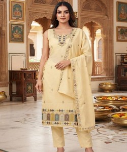 Kurta Midi Blanca de Algodón para Mujer, Manga Larga, Cuello Redondo, Color Sólido, Estilo Modesto para Uso Diario, Estilo India Pakistán, Corte Regular, EAGLE 85877 - Product Image 1