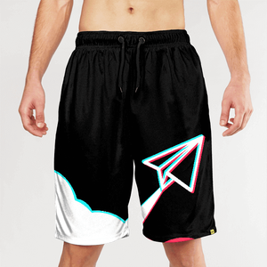 Pantalones Cortos Deportivos de Secado Rápido con Estampado Geométrico para Hombre, con Cordón en la Cintura, Diseño en Negro, Blanco, Rosa y Azul, Logotipo Frontal - Product Image 1
