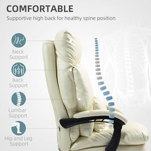 Sedia da Ufficio Direzionale Reclinabile in Pelle PU Bianco Crema con Schienale Alto e Poggiapiedi, Sedia da Scrivania Imbottita per il Massimo Comfort - Product Image 5