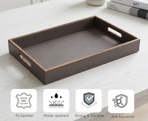 Rectangular Faux Leather Serving Tray for Dining <b>Table</b> Decorative Tray for Parties Coffee <b>Table</b> <b>Vanity</b> Organizer Home Decor - Product Image 2