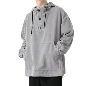 Sweat à capuche pour hommes en velours côtelé personnalisé Hiphop veste à capuche boutonnée sweats à capuche surdimensionnés avec super grande poche - Product Image 1