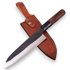 Couteau de chef Santoku japonais forgé en acier inoxydable 12C27, vintage, professionnel, 7 pouces, manche en bois de rose naturel G10, ambidextre - Product Image 1