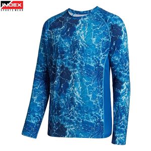 Chemise de compression à manches longues pour homme Index, motif vague bleue, col rond, coupe ajustée, séchage rapide, sportive, en polyester tricoté - Product Image 1